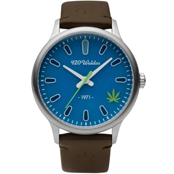 420Waldos Watches 420Waldos Mens Watch Bud Steel Case Blue Dial Dark Brown Leather Strap W1004 420Waldos Watches 420Waldos Mens Watch Bud Steel Case Blue Dial Dark Brown Leather Strap W1004