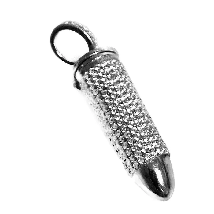 925 Sterling Silver Hollow Bullet Iced Flooded Out CZ Pendant Bling Cartel Necklaces 925 Sterling Silver Hollow Bullet Iced Flooded Out CZ Pendant Bling Cartel Necklaces