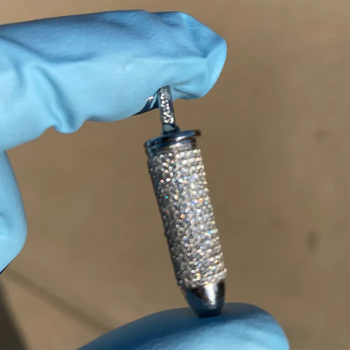 925 Sterling Silver Hollow Bullet Iced Flooded Out CZ Pendant Bling Cartel Necklaces 925 Sterling Silver Hollow Bullet Iced Flooded Out CZ Pendant Bling Cartel Necklaces