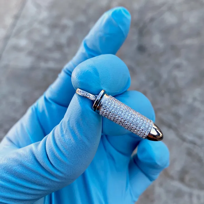 925 Sterling Silver Hollow Bullet Iced Flooded Out CZ Pendant Bling Cartel Necklaces 925 Sterling Silver Hollow Bullet Iced Flooded Out CZ Pendant Bling Cartel Necklaces