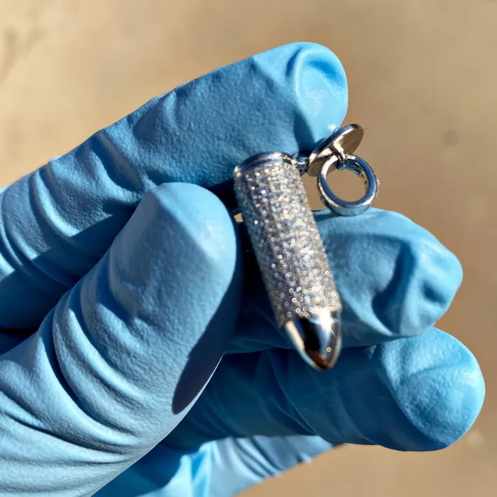 925 Sterling Silver Hollow Bullet Iced Flooded Out CZ Pendant Bling Cartel Necklaces 925 Sterling Silver Hollow Bullet Iced Flooded Out CZ Pendant Bling Cartel Necklaces