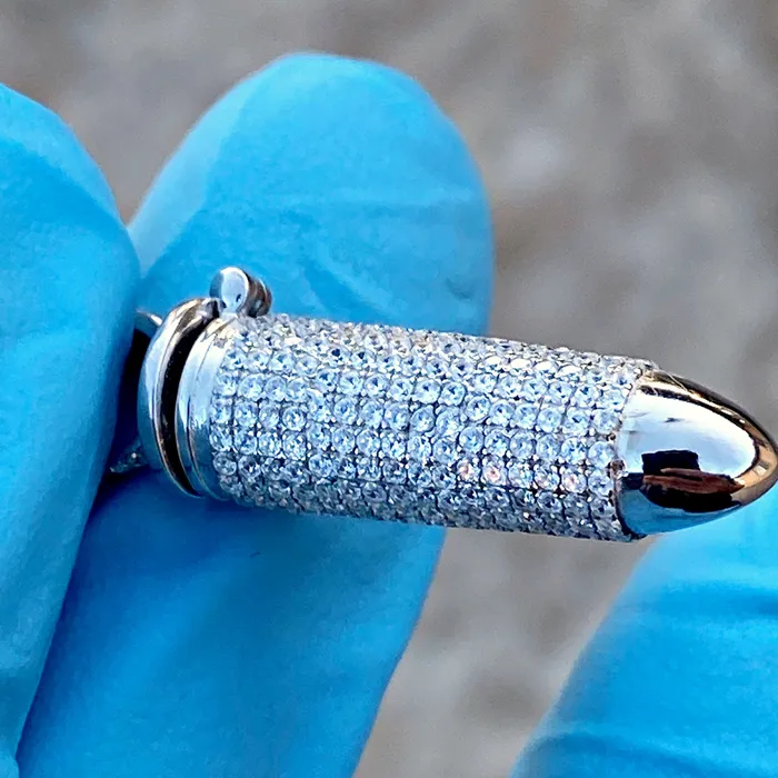 925 Sterling Silver Hollow Bullet Iced Flooded Out CZ Pendant Bling Cartel Necklaces 925 Sterling Silver Hollow Bullet Iced Flooded Out CZ Pendant Bling Cartel Necklaces