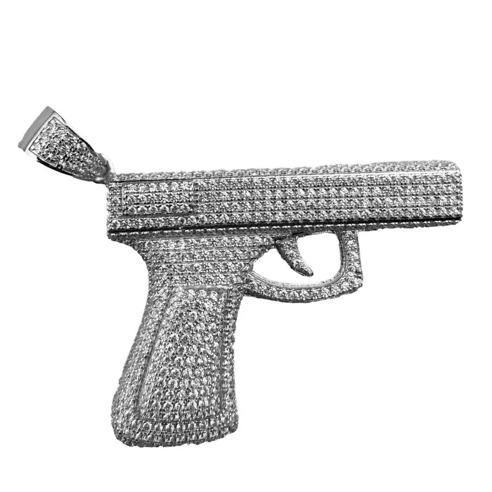 925 Sterling Silver Iced Pistol Gun CZ Flooded Out Pendant Bling Cartel Admin Necklaces 925 Sterling Silver Iced Pistol Gun CZ Flooded Out Pendant Bling Cartel Admin Necklaces