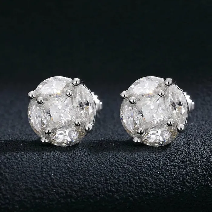 925 Sterling Silver Moissanite Asscher Cut Solitaire Stud Earrings VVS Jewelry Earrings