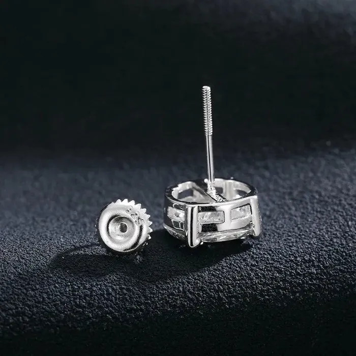 925 Sterling Silver Moissanite Asscher Cut Solitaire Stud Earrings VVS Jewelry Earrings