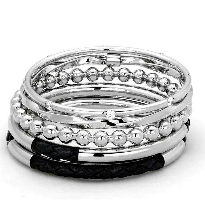 Alamode Bracelets LO3640 High polished no plating Stainless Steel Bangle with AAA Grade CZ in Clear Alamode Bracelets LO3640 High polished no plating Stainless Steel Bangle with AAA Grade CZ in Clear