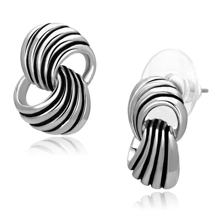Alamode Earrings 3W343 Rhodium Brass Earrings with Epoxy in Jet