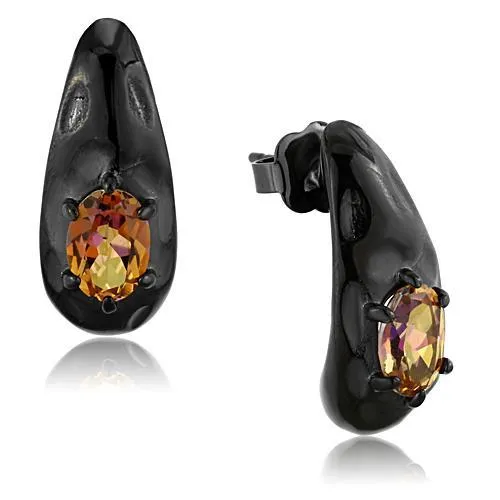 Alamode Earrings TK1452 IP BlackIon Plating Stainless Steel Earrings with SemiPrecious Citrine in Topaz Multicolor Alamode Earrings TK1452 IP BlackIon Plating Stainless Steel Earrings with SemiPrecious Citrine in Topaz Multicolor