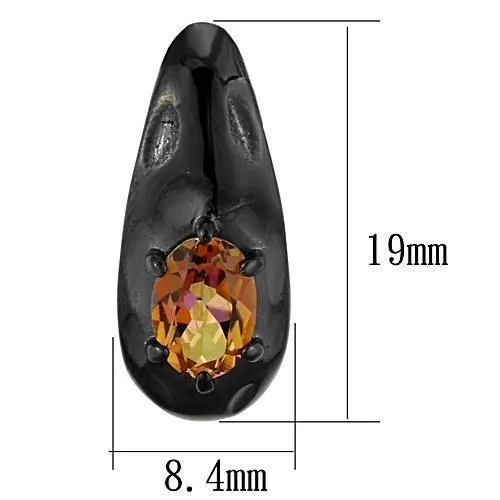 Alamode Earrings TK1452 IP BlackIon Plating Stainless Steel Earrings with SemiPrecious Citrine in Topaz Multicolor