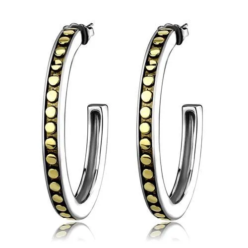 Alamode Earrings TK2891 TwoTone IP Gold Ion Plating Stainless Steel Earrings with Epoxy in Jet Alamode Earrings TK2891 TwoTone IP Gold Ion Plating Stainless Steel Earrings with Epoxy in Jet