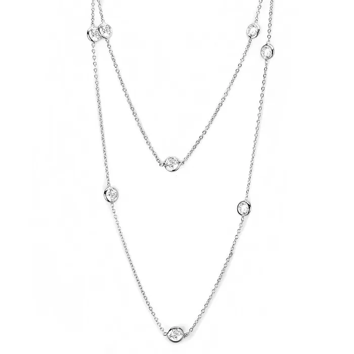 Alamode Necklaces LO4704 Rhodium Brass Necklace with AAA Grade CZ in Clear
