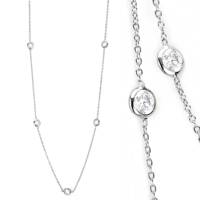 Alamode Necklaces LO4704 Rhodium Brass Necklace with AAA Grade CZ in Clear