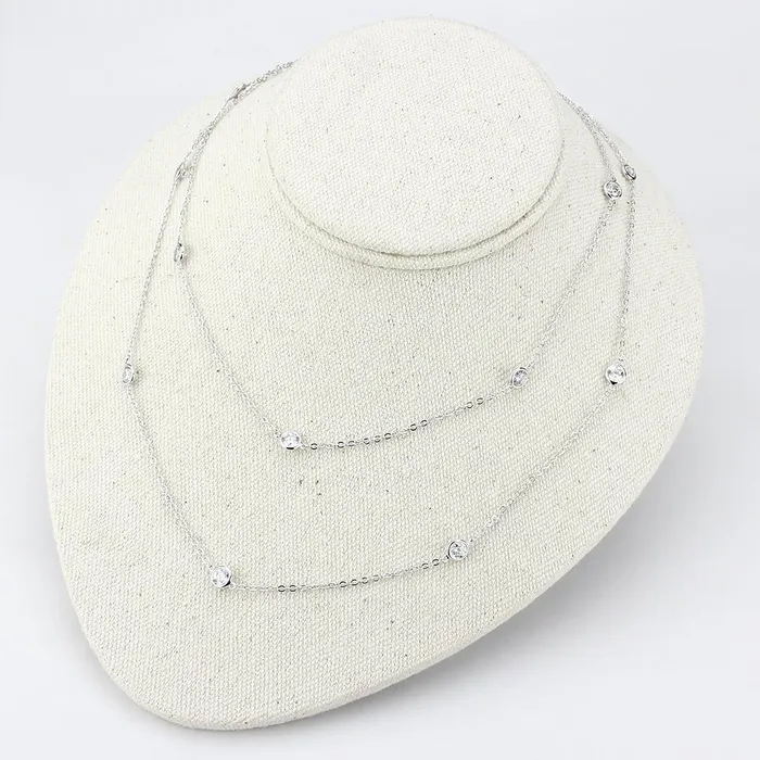 Alamode Necklaces LO4704 Rhodium Brass Necklace with AAA Grade CZ in Clear