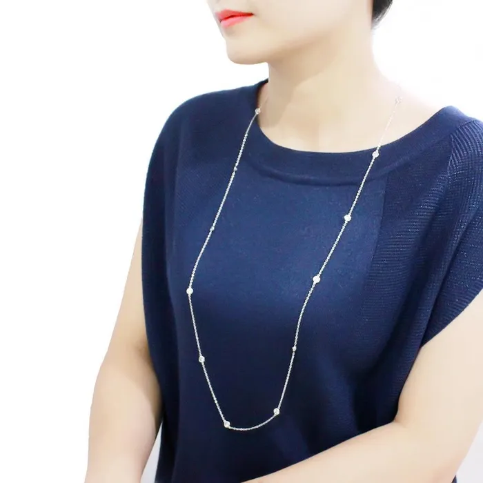 Alamode Necklaces LO4704 Rhodium Brass Necklace with AAA Grade CZ in Clear