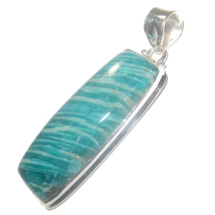 Amazonite Pendant Amazing Soul Aqua Green Gem Sterling Silver Satin Crystals Necklaces