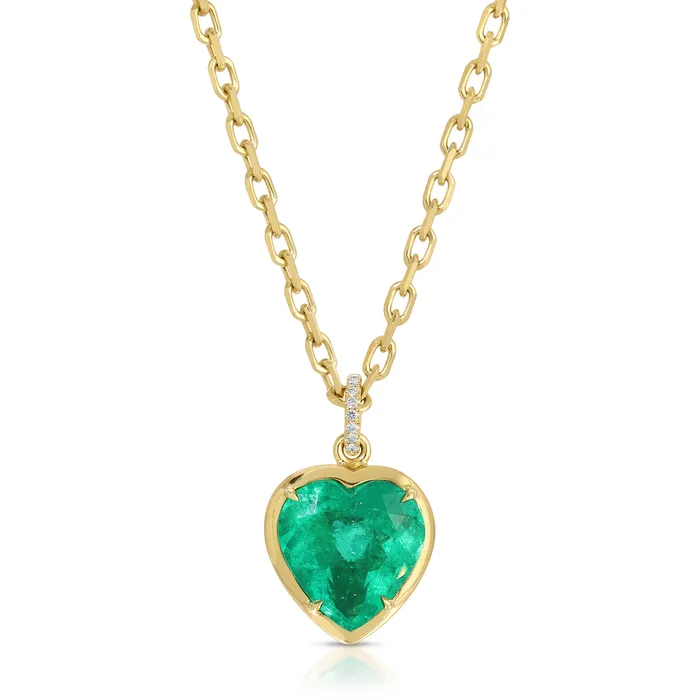 anitako Necklaces BEZELED COLOMBIAN HEART EMERALD PENDANT WITH DIAMOND BAIL anitako Necklaces BEZELED COLOMBIAN HEART EMERALD PENDANT WITH DIAMOND BAIL