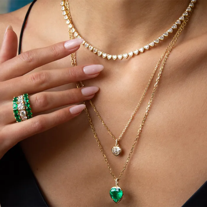 anitako Necklaces BEZELED COLOMBIAN HEART EMERALD PENDANT WITH DIAMOND BAIL