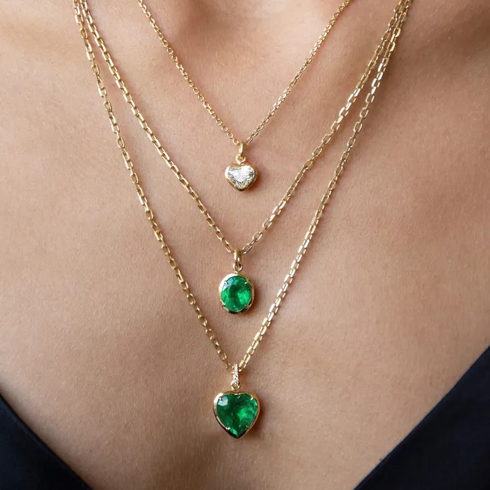 anitako Necklaces BEZELED COLOMBIAN HEART EMERALD PENDANT WITH DIAMOND BAIL