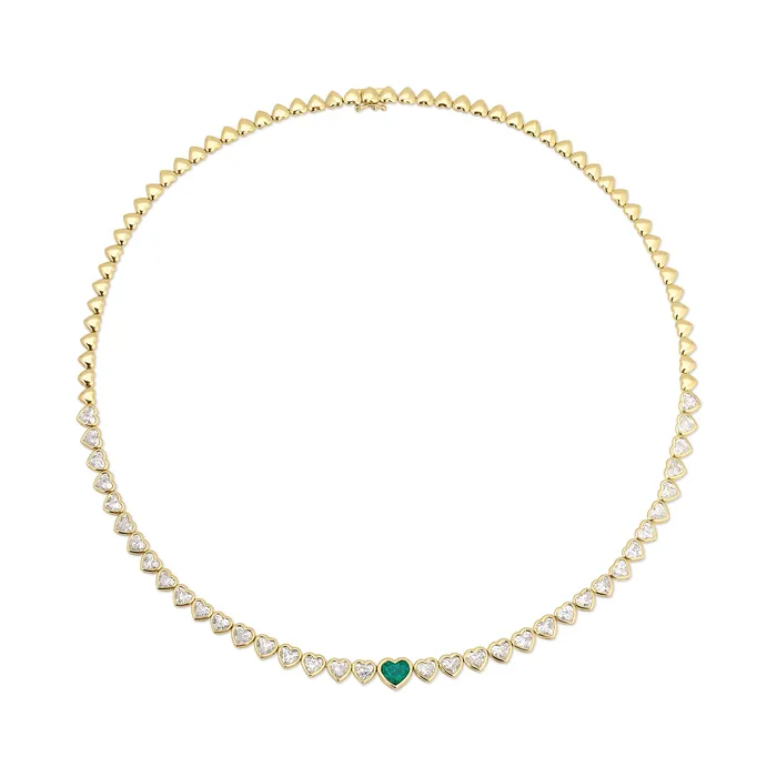 BEZELED DIAMOND HEART CHOKER WITH EMERALD CENTER anitako Necklaces