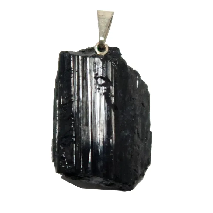 Black Tourmaline Pendant Raw Crystal Savior Silver Satin Crystals Necklaces