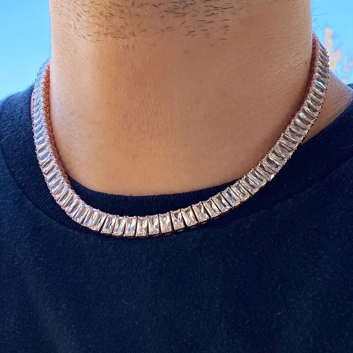 Bling Cartel Admin Bracelets One Row Tennis Chain Rose Gold Finish over Stainless Steel Choker 18