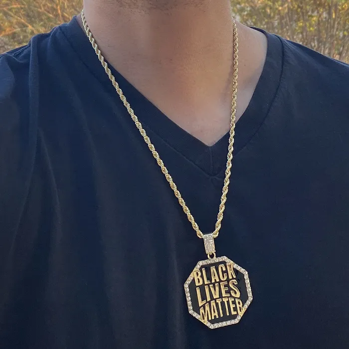 Bling Cartel Admin Necklaces Black Lives Matter Big Octagon Gold Finish Rope Chain Necklace 24