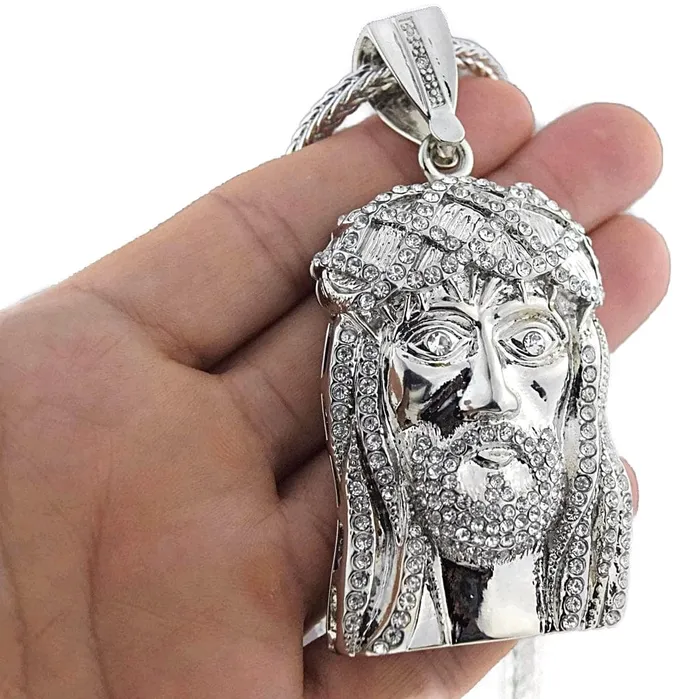 Bling Cartel Admin Necklaces Jesus Head Iced Flooded Out Silver Tone Franco Chain Necklace 36 Bling Cartel Admin Necklaces Jesus Head Iced Flooded Out Silver Tone Franco Chain Necklace 36
