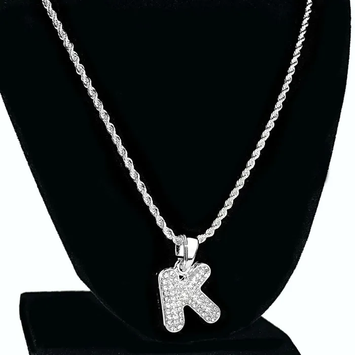 Bling Cartel Admin Necklaces Silver Tone K Letter Micro Chain Rope Necklace Bling Cartel Admin Necklaces Silver Tone K Letter Micro Chain Rope Necklace