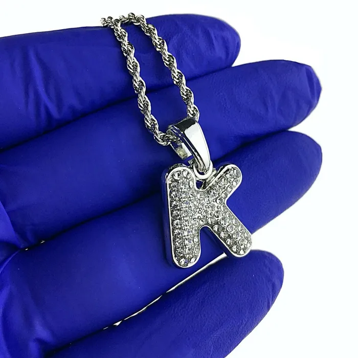 Bling Cartel Admin Necklaces Silver Tone K Letter Micro Chain Rope Necklace