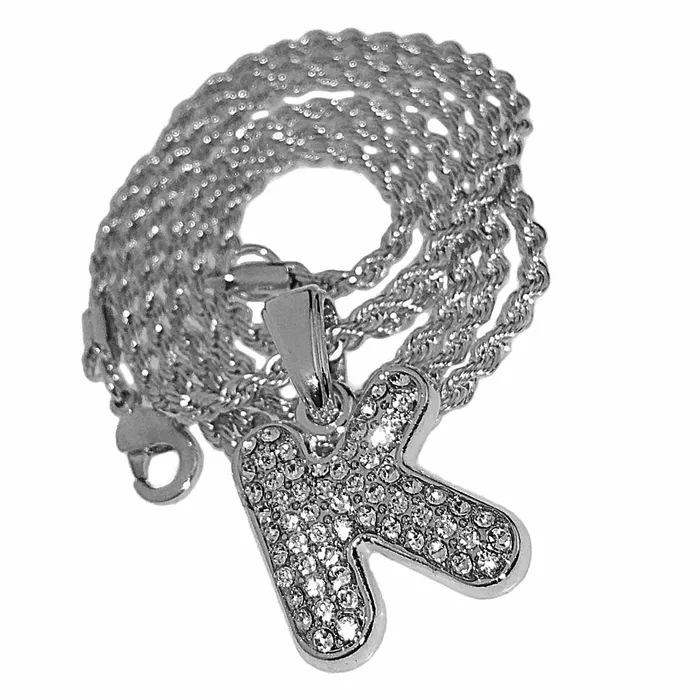 Bling Cartel Admin Necklaces Silver Tone K Letter Micro Chain Rope Necklace