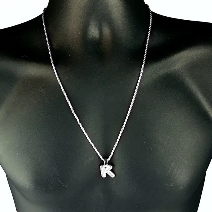 Bling Cartel Admin Necklaces Silver Tone K Letter Micro Chain Rope Necklace