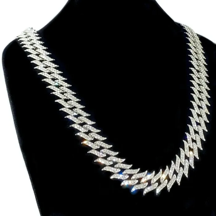 Bling Cartel Admin Necklaces Spike Chain 18 Inch X 25MM Silver Tone Iced Choker Necklace Bling Cartel Admin Necklaces Spike Chain 18 Inch X 25MM Silver Tone Iced Choker Necklace