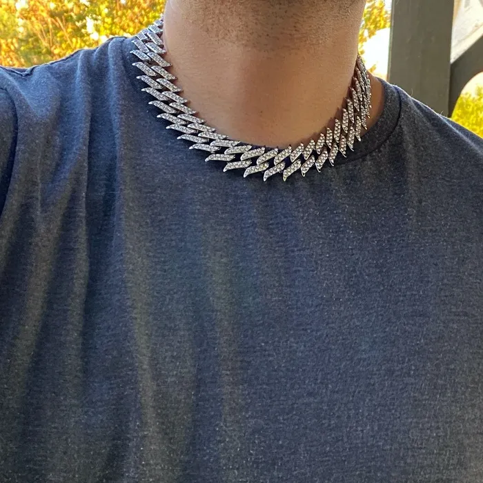 Bling Cartel Admin Necklaces Spike Chain 18 Inch X 25MM Silver Tone Iced Choker Necklace Bling Cartel Admin Necklaces Spike Chain 18 Inch X 25MM Silver Tone Iced Choker Necklace