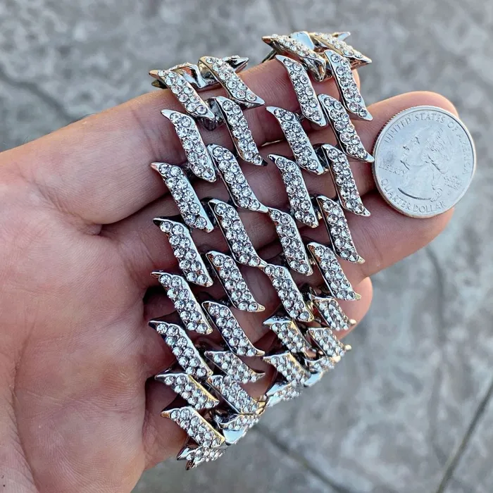 Bling Cartel Admin Necklaces Spike Chain 18 Inch X 25MM Silver Tone Iced Choker Necklace Bling Cartel Admin Necklaces Spike Chain 18 Inch X 25MM Silver Tone Iced Choker Necklace
