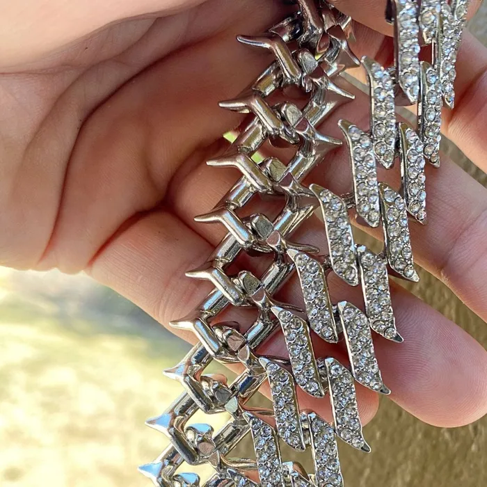 Bling Cartel Admin Necklaces Spike Chain 18 Inch X 25MM Silver Tone Iced Choker Necklace Bling Cartel Admin Necklaces Spike Chain 18 Inch X 25MM Silver Tone Iced Choker Necklace