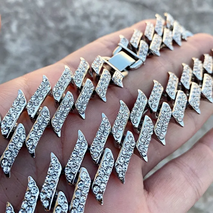 Bling Cartel Admin Necklaces Spike Chain 18 Inch X 25MM Silver Tone Iced Choker Necklace Bling Cartel Admin Necklaces Spike Chain 18 Inch X 25MM Silver Tone Iced Choker Necklace
