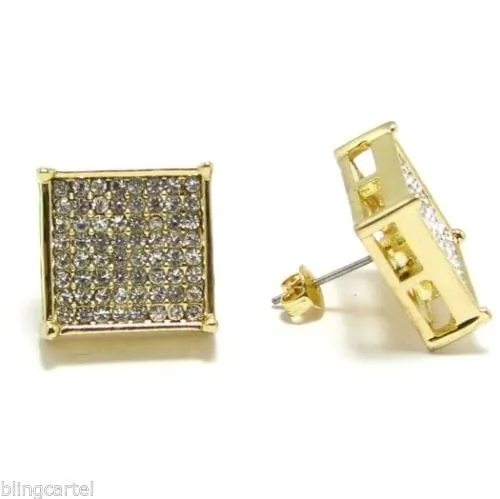 Bling Cartel Admin Square Iced Earrings Gold Finish 15MM Earrings