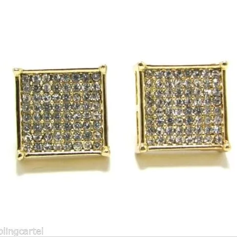 Bling Cartel Admin Square Iced Earrings Gold Finish 15MM Earrings