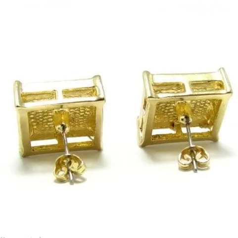 Bling Cartel Admin Square Iced Earrings Gold Finish 15MM Earrings