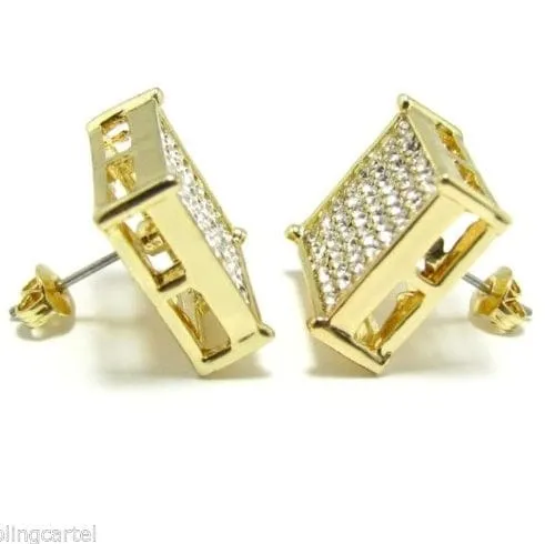 Bling Cartel Admin Square Iced Earrings Gold Finish 15MM Earrings