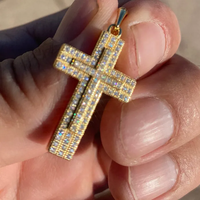 Bling Cartel Necklaces 14K Gold Plated 925 Sterling Silver VVS1 Moissanite 54CT Latin Cross Pendant Bling Cartel Necklaces 14K Gold Plated 925 Sterling Silver VVS1 Moissanite 54CT Latin Cross Pendant