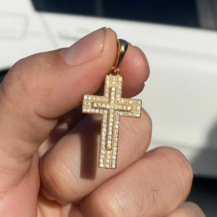 Bling Cartel Necklaces 14K Gold Plated 925 Sterling Silver VVS1 Moissanite 54CT Latin Cross Pendant Bling Cartel Necklaces 14K Gold Plated 925 Sterling Silver VVS1 Moissanite 54CT Latin Cross Pendant