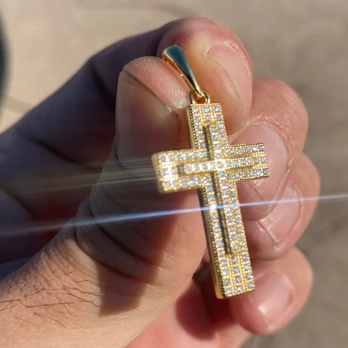 Bling Cartel Necklaces 14K Gold Plated 925 Sterling Silver VVS1 Moissanite 54CT Latin Cross Pendant Bling Cartel Necklaces 14K Gold Plated 925 Sterling Silver VVS1 Moissanite 54CT Latin Cross Pendant