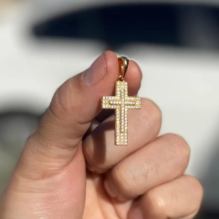 Bling Cartel Necklaces 14K Gold Plated 925 Sterling Silver VVS1 Moissanite 54CT Latin Cross Pendant Bling Cartel Necklaces 14K Gold Plated 925 Sterling Silver VVS1 Moissanite 54CT Latin Cross Pendant