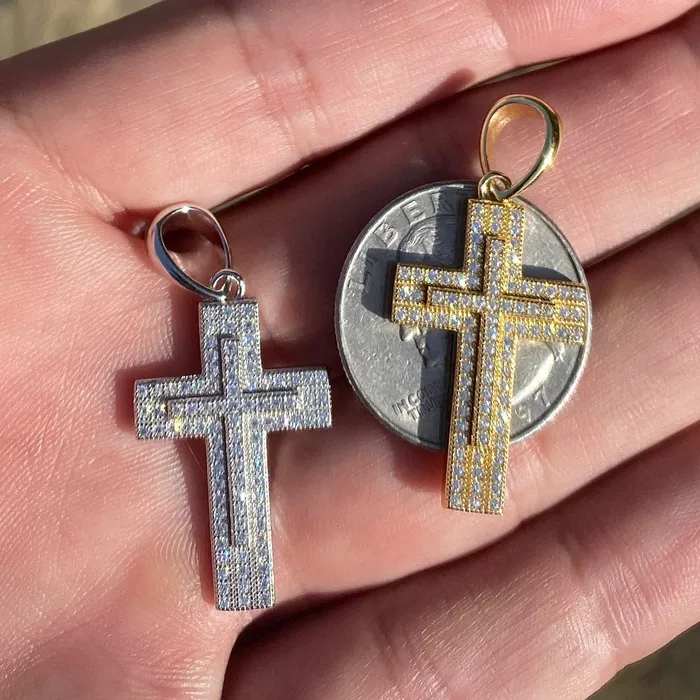 Bling Cartel Necklaces 14K Gold Plated 925 Sterling Silver VVS1 Moissanite 54CT Latin Cross Pendant Bling Cartel Necklaces 14K Gold Plated 925 Sterling Silver VVS1 Moissanite 54CT Latin Cross Pendant