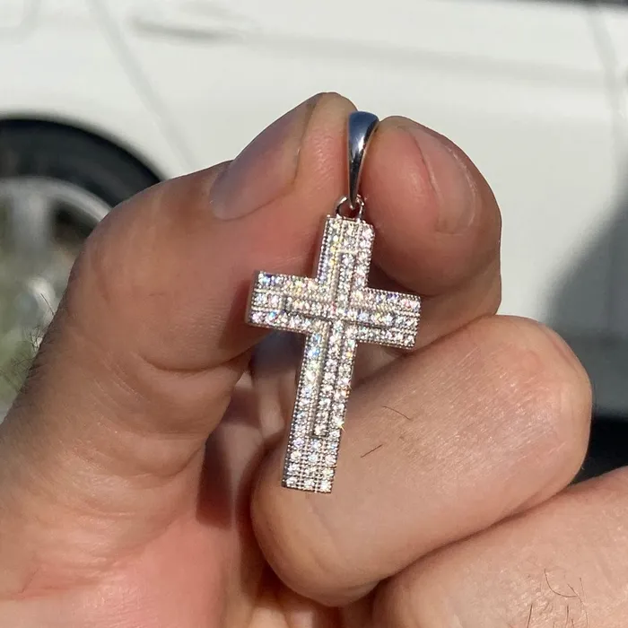 Bling Cartel Necklaces 14K Gold Plated 925 Sterling Silver VVS1 Moissanite 54CT Latin Cross Pendant Bling Cartel Necklaces 14K Gold Plated 925 Sterling Silver VVS1 Moissanite 54CT Latin Cross Pendant