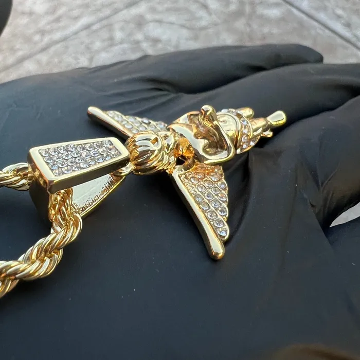 Bling Cartel Necklaces 14k Gold Plated Praying Angel Pendant Iced CZ Wings Rope Chain Necklace 24 Bling Cartel Necklaces 14k Gold Plated Praying Angel Pendant Iced CZ Wings Rope Chain Necklace 24