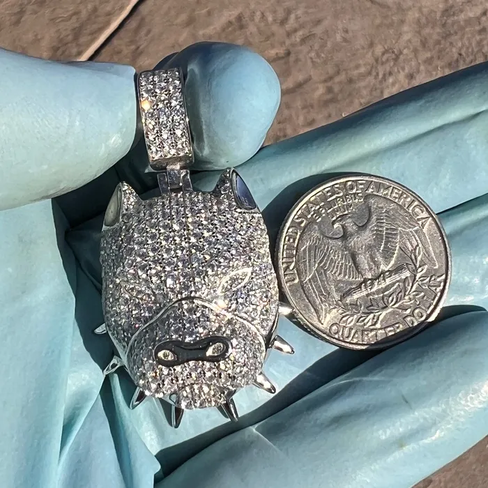 Bling Cartel Necklaces Real 925 Sterling Silver Pitbull Dog CZ Iced Bling Out Pit Bull Pendant Bling Cartel Necklaces Real 925 Sterling Silver Pitbull Dog CZ Iced Bling Out Pit Bull Pendant