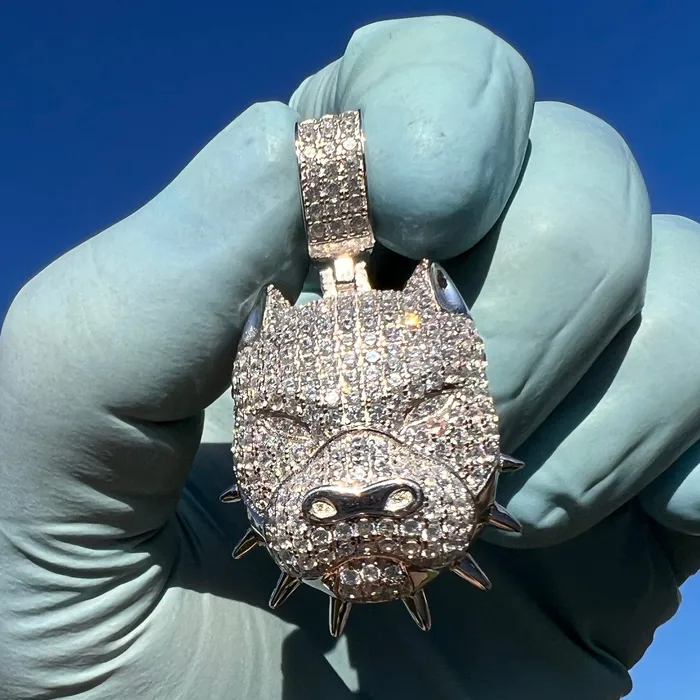 Bling Cartel Necklaces Real 925 Sterling Silver Pitbull Dog CZ Iced Bling Out Pit Bull Pendant Bling Cartel Necklaces Real 925 Sterling Silver Pitbull Dog CZ Iced Bling Out Pit Bull Pendant