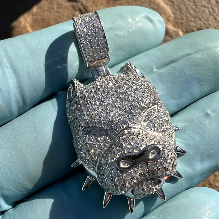 Bling Cartel Necklaces Real 925 Sterling Silver Pitbull Dog CZ Iced Bling Out Pit Bull Pendant Bling Cartel Necklaces Real 925 Sterling Silver Pitbull Dog CZ Iced Bling Out Pit Bull Pendant